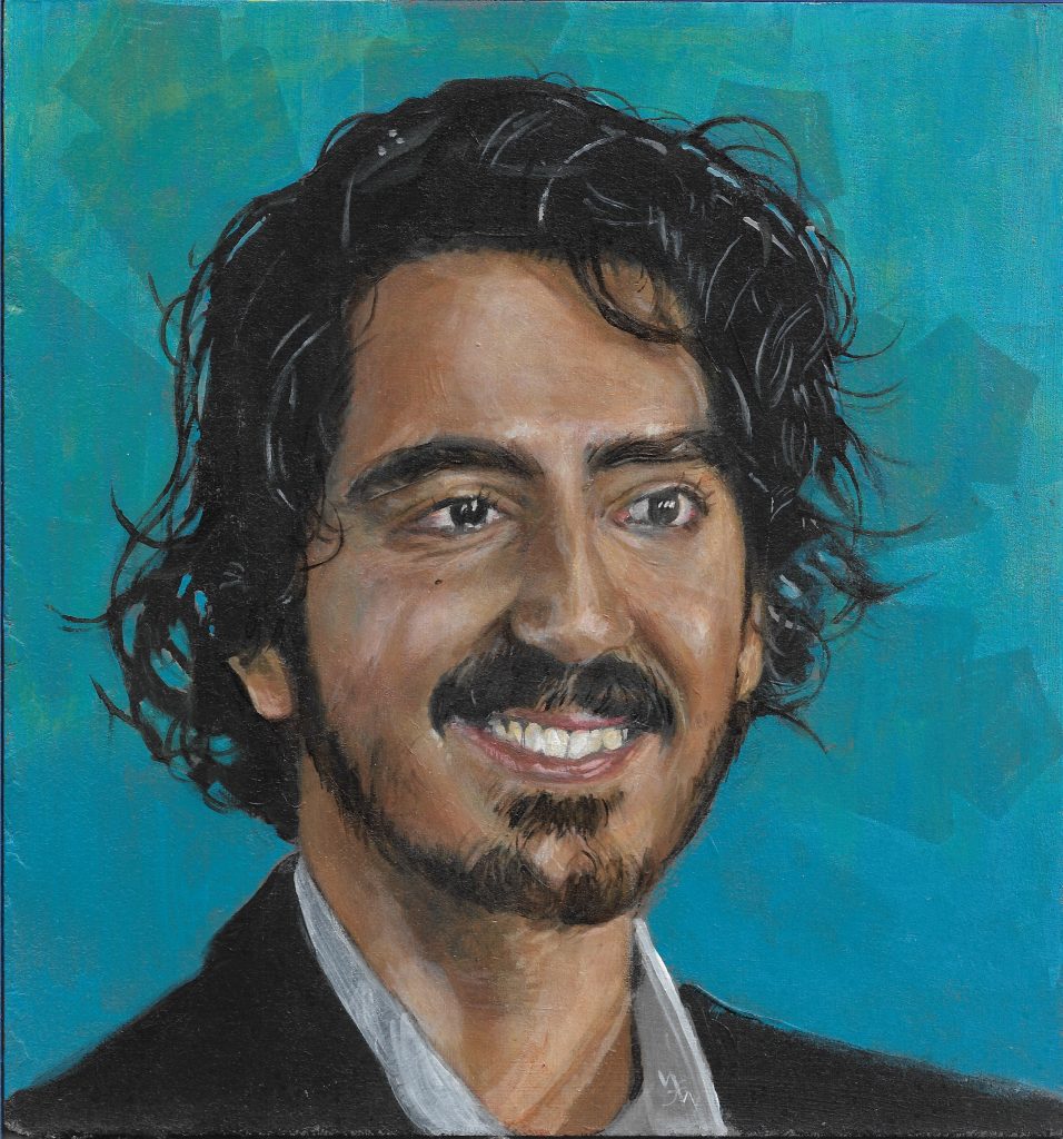 Painted portrait of the actor Dev Patel