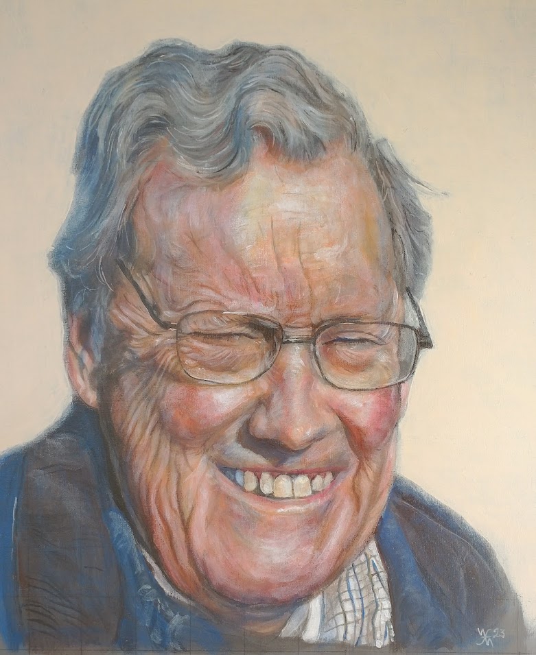 Painted portrait of a smiling older man